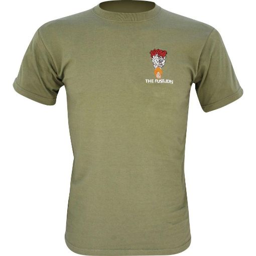 Picture of Cotton Olive T-Shirt, Embroidered Hackle & Cap Badge, THE  FUSILIERS - Small